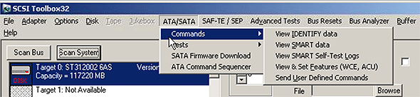 ATA/SATA Commands Menu